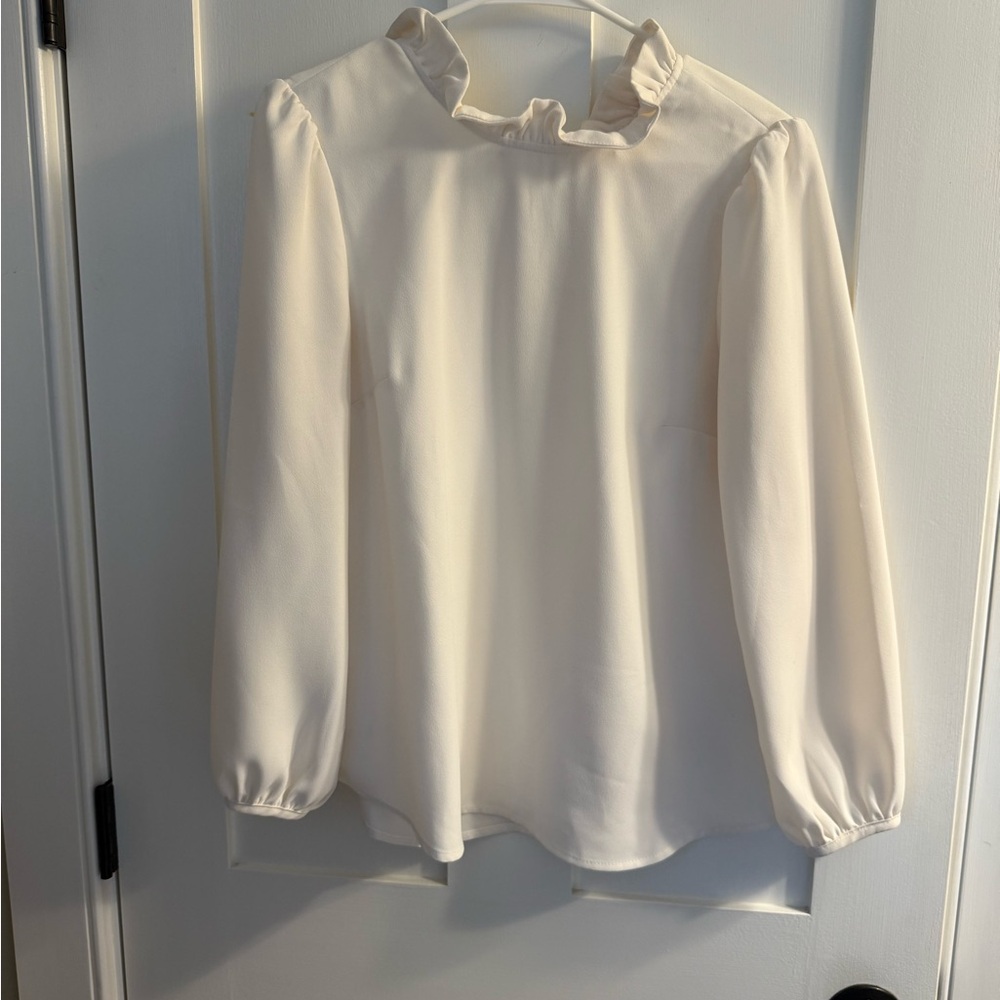 Jcrew Women's Cream Ruffle Neck Top blouse